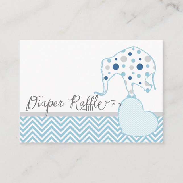 Diaper Raffle Ticket Elephant Heart Baby Dusche Begleitkarte (Vorderseite)