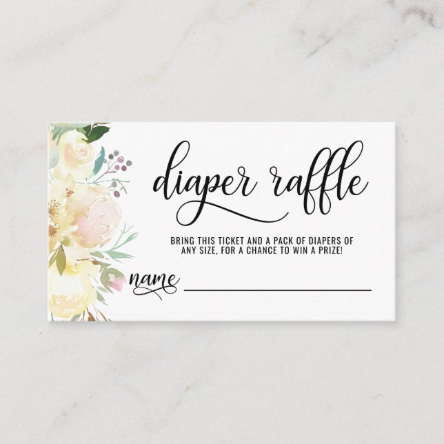 DIAPER RAFFLE Ticket Floral Pink ElfenbeinBaby Dus Begleitkarte (Vorderseite)