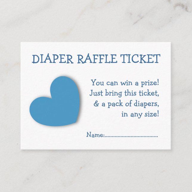 Diaper Raffle Ticket Niedlich Blue Heart for Baby  Begleitkarte (Vorderseite)