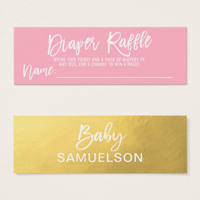 DIAPER RAFFLE Ticket Pink IMITATE Gold Baby Dusche (Vorne & Hinten)