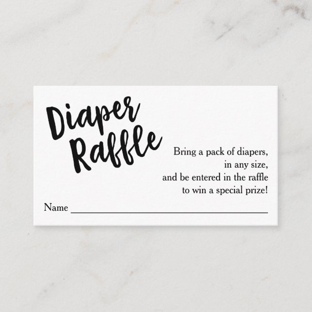 Diaper Raffle Ticket, Schwarzes Skript | Eigene Fa Begleitkarte (Vorderseite)