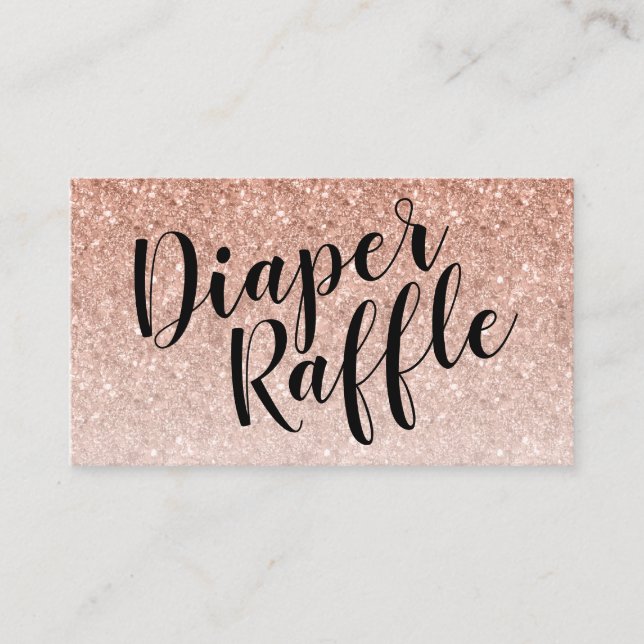 Diaper Raffle Ticket, Schwarzes Skript | Rosegold Begleitkarte (Vorderseite)