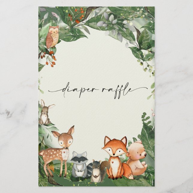 Diaper Raffle Ticket Woodland Stationierung Briefpapier (Rückseite)