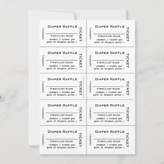 Diaper Raffle Tickets Schlichte Typografie Einladung (Vorderseite)