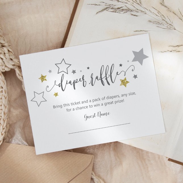 Diaper Raffle Twinkle Little Star Gold Gray Dusche Begleitkarte (Von Creator hochgeladen)