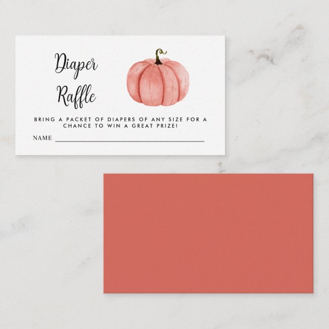 Diaper Raffle Watercolor Pink Pumpkin Begleitkarte (Vorne/Hinten)