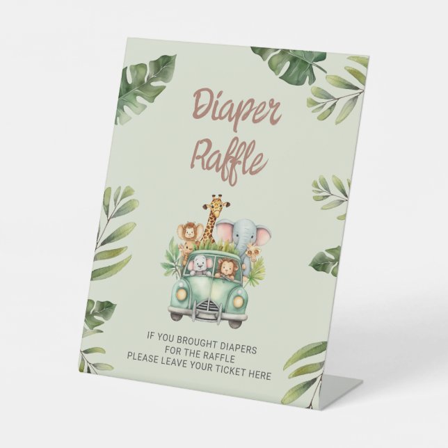 Diaper Raffle Wild One Safari Baby Dusche Sockelschild (Vorderseite)