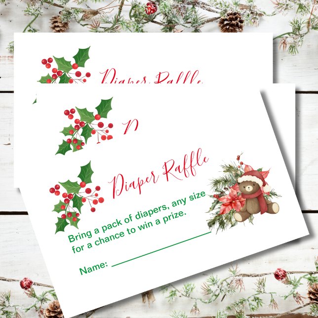 Diaper Raffle Winter Weihnachten Rote Poinsettia Begleitkarte (Von Creator hochgeladen)