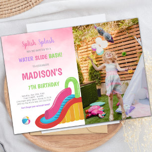 Diapositive d'eau rose Invitations d'anniversaire 