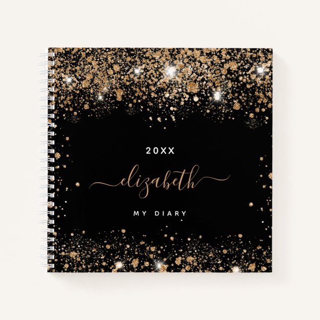 Diary black gold Glitzer staub name script Notizbuch (Vorderseite)
