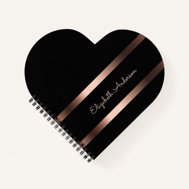 Diary black Rose gold name script girl Notizbuch (Vorderseite)