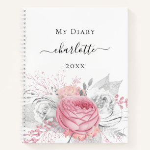 Diary pink blorsilberblättrige Blattfarbe Weiß Notizbuch