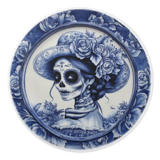 Dias Los Muertos Blue & White Keramikknauf