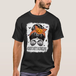 Diätetische Aide Messy Bun Spooky Pumpkin Hallowee T-Shirt