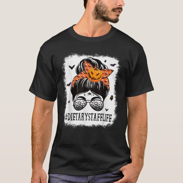 Diätetische Mitarbeiter Messy Bun Spooky Pumpkin H T-Shirt (Vorderseite)