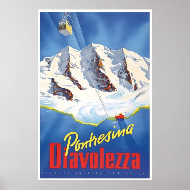 Diavolezza Ski Poster Schweiz Kunst Pontresina (Vorne)