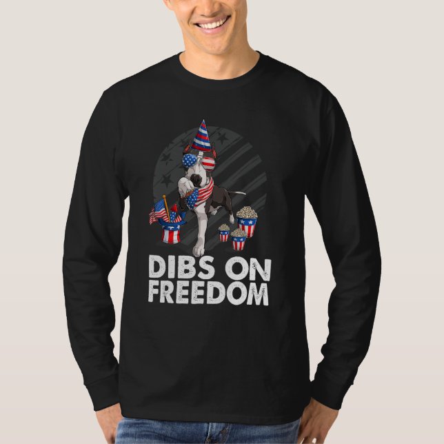 Dibs on Freedom Pit bull 4th of July US Flag Firec T-Shirt (Vorderseite)