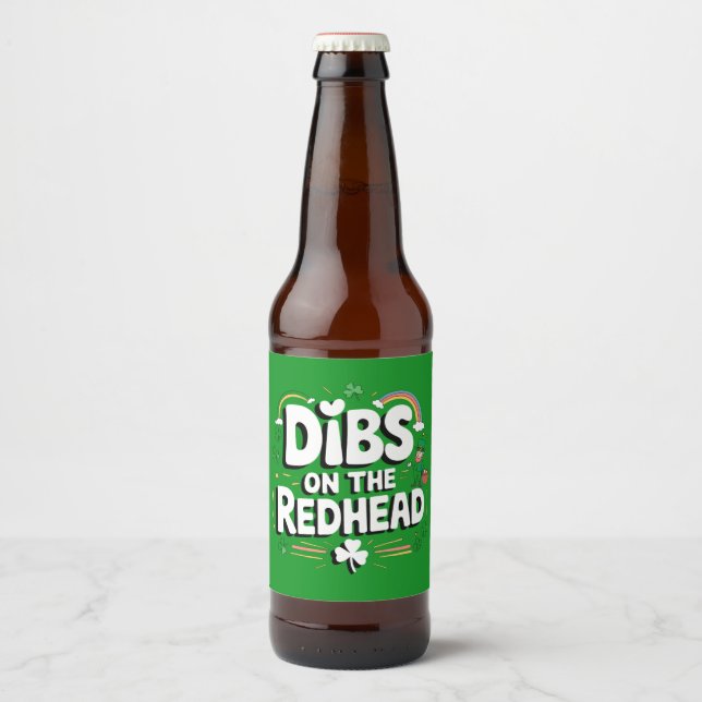 Dibs on the Redhead Funny St Patrick's Day Bierflaschenetikett (Vorderseite)