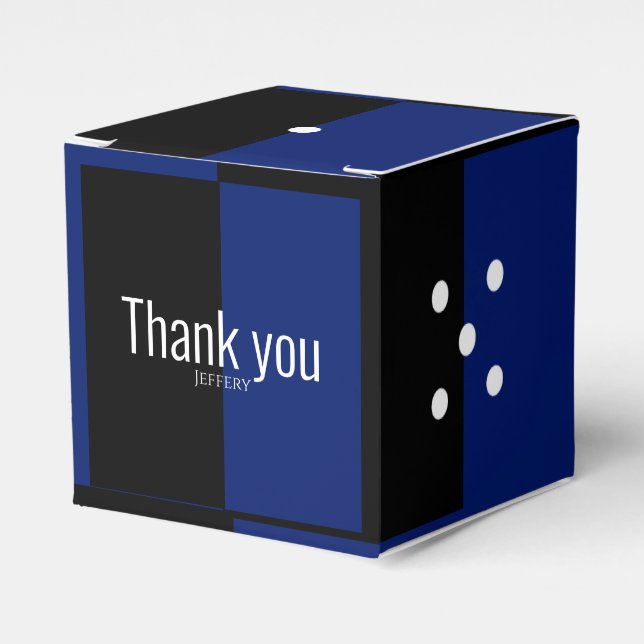 Dice polka dots würfeln Muster blau & schwarz Geschenkschachtel (Vorderseite)