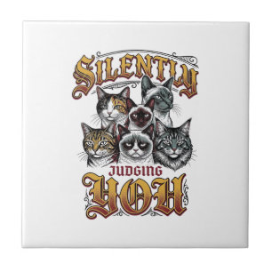 Dich stillschweigend verurteilendes Vintage-Katze- Fliese