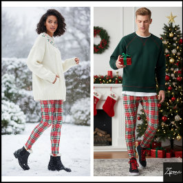 Dicht gewebter Weihnachts-Rot-Grün-Kariert Leggings