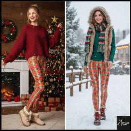 Dichtes Orange-Rotes Festtags-Tartan-Karomuster Leggings