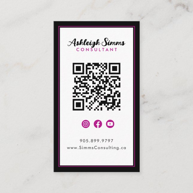 dick Border Connect in Social Media Pink QR Visitenkarte (Vorderseite)