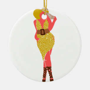 Dick Woman in einem Polka Dot Dress Keramik Ornament