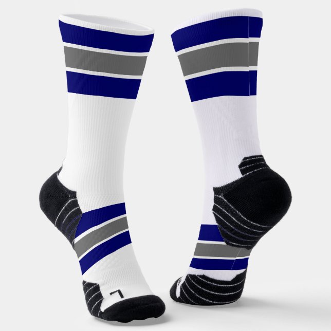 Dickblauer weißer grauer Streifen Socken (Gewinkelt)