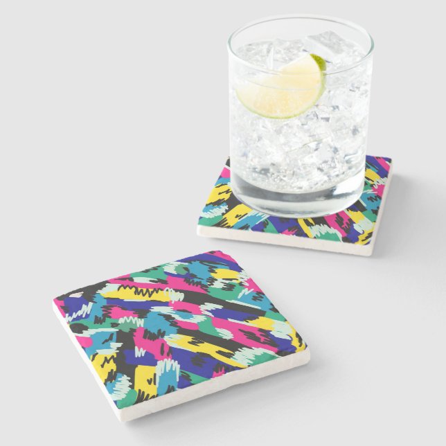 Dicke Abstrakte Kunst in Primärfarben Steinuntersetzer (Seitenansicht)