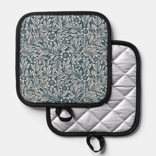 Dicke antike Foliage Blumenblau Weiß Topflappen (Vorderseite/Rückseite)