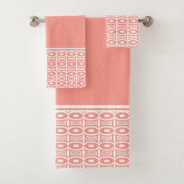 Dicke Aprikose und Abstraktes geometrisches Muster Badhandtuch Set
