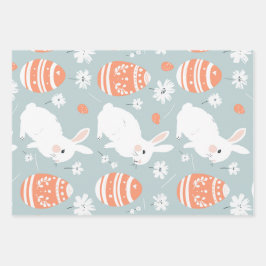 Dicke Aquamarin & Orange Osterhase Set 3 Geschenkpapier Set