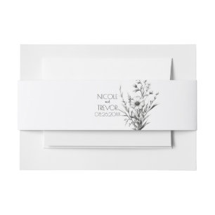 Dicke B&W-Wildblumen Einladung Bauchband Einladungsbanderole
