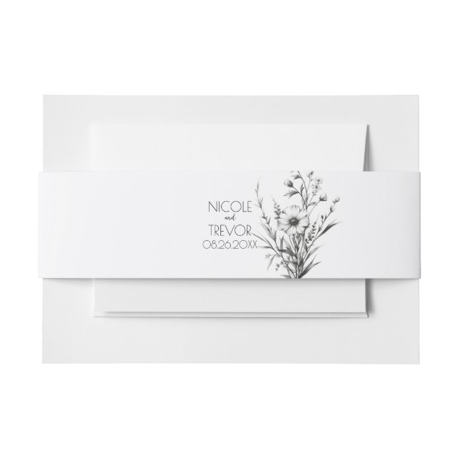 Dicke B&W-Wildblumen Einladung Bauchband Einladungsbanderole (Vorderseite Beispiel)