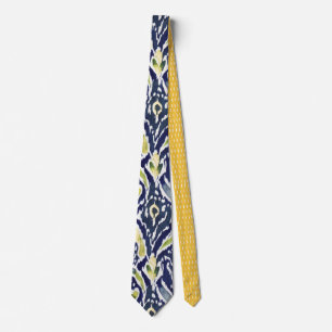 Dicke, blau gelb, Abstrakt, klassisch Ikat Muster Krawatte
