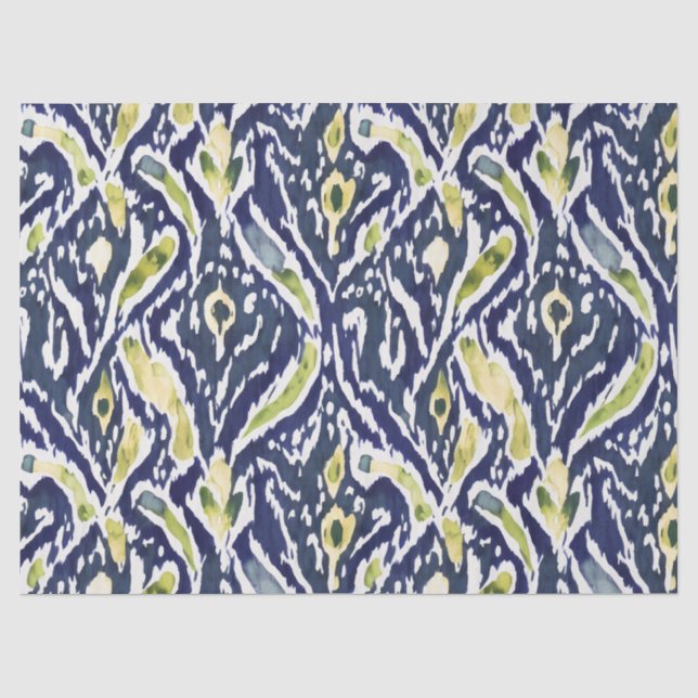Dicke, blau gelb, Abstrakt, klassisch Ikat Muster Seidenpapier (Vorderseite)