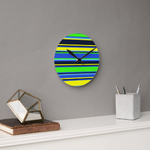 Dicke, blau, Limon und gelb gestrichene Wall-Uhr Runde Wanduhr