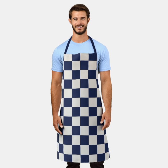 Dicke blaue Creme Prüfmuster Schürze (Getragen)