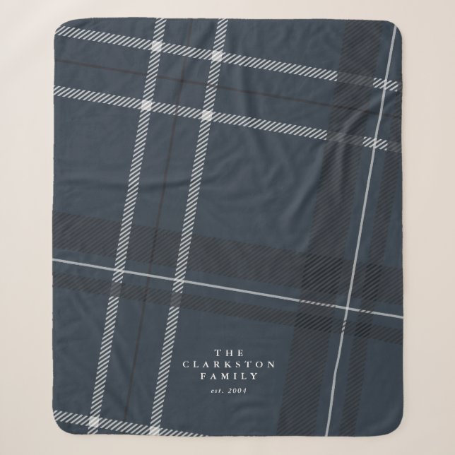 Dicke blaue karierte personalisierte Familie Sherpadecke (Vorderseite)