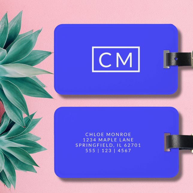 Dicke blaue moderne Monogramm Einfache Anfangssich Gepäckanhänger (Von Creator hochgeladen)