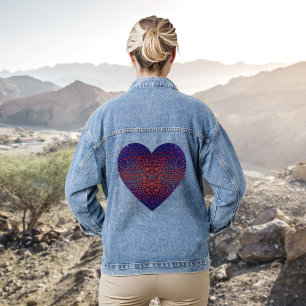 Dicke blaue und rote Muster Denim Jacket Jeansjacke