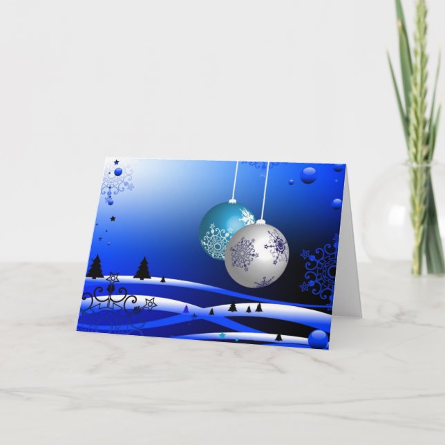 Dicke blaue Weihnachtsschmuck Feiertagskarte (Vorderseite)