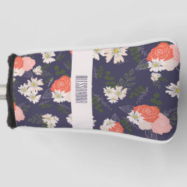 Dicke Blumendoodles in pfirsichrosa und marineblau Golf Headcover
