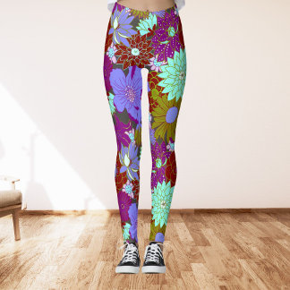 Dicke Blumenmuster auf lila und grün Leggings