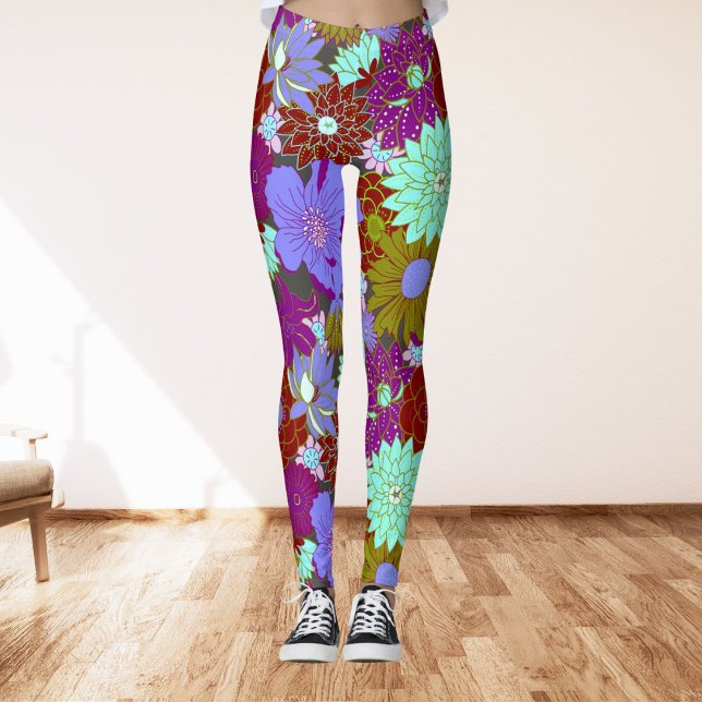 Dicke Blumenmuster auf lila und grün Leggings (Von Creator hochgeladen)