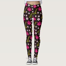Dicke Blumenmuster auf schwarzem Hintergrund Leggings