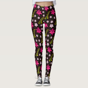 Dicke Blumenmuster auf schwarzem Hintergrund Leggings