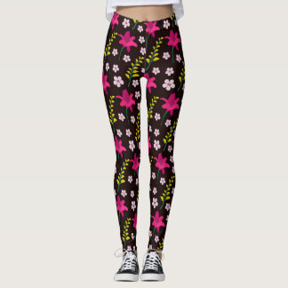 Dicke Blumenmuster auf schwarzem Hintergrund Leggings