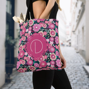Dicke Blumenmuster Monogramm Pink mädchenhafte Tas Tasche